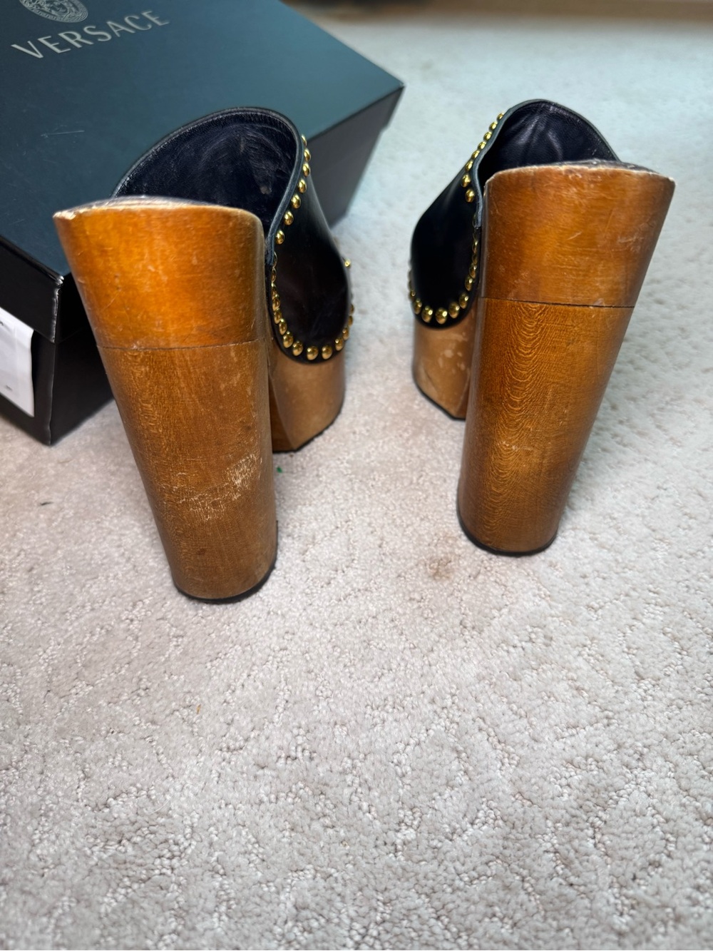 Versace Black Leather Platform Clogs with Gold Star and Studded Details Size 6.5 - Picture 7 of 10